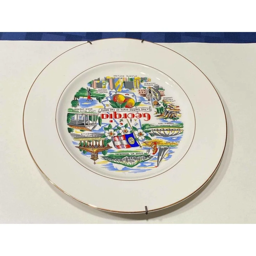 Vintage Georgia Souvenir‎ State Landmarks Plate With plate hanger